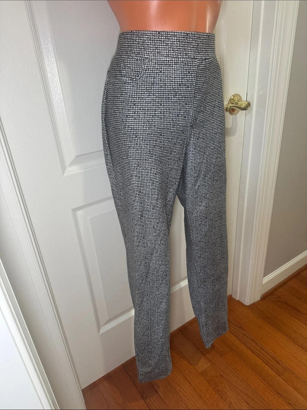 Michael Kors Black White Houndstooth Pull On Stretch Pants L Large EUC DDR $74